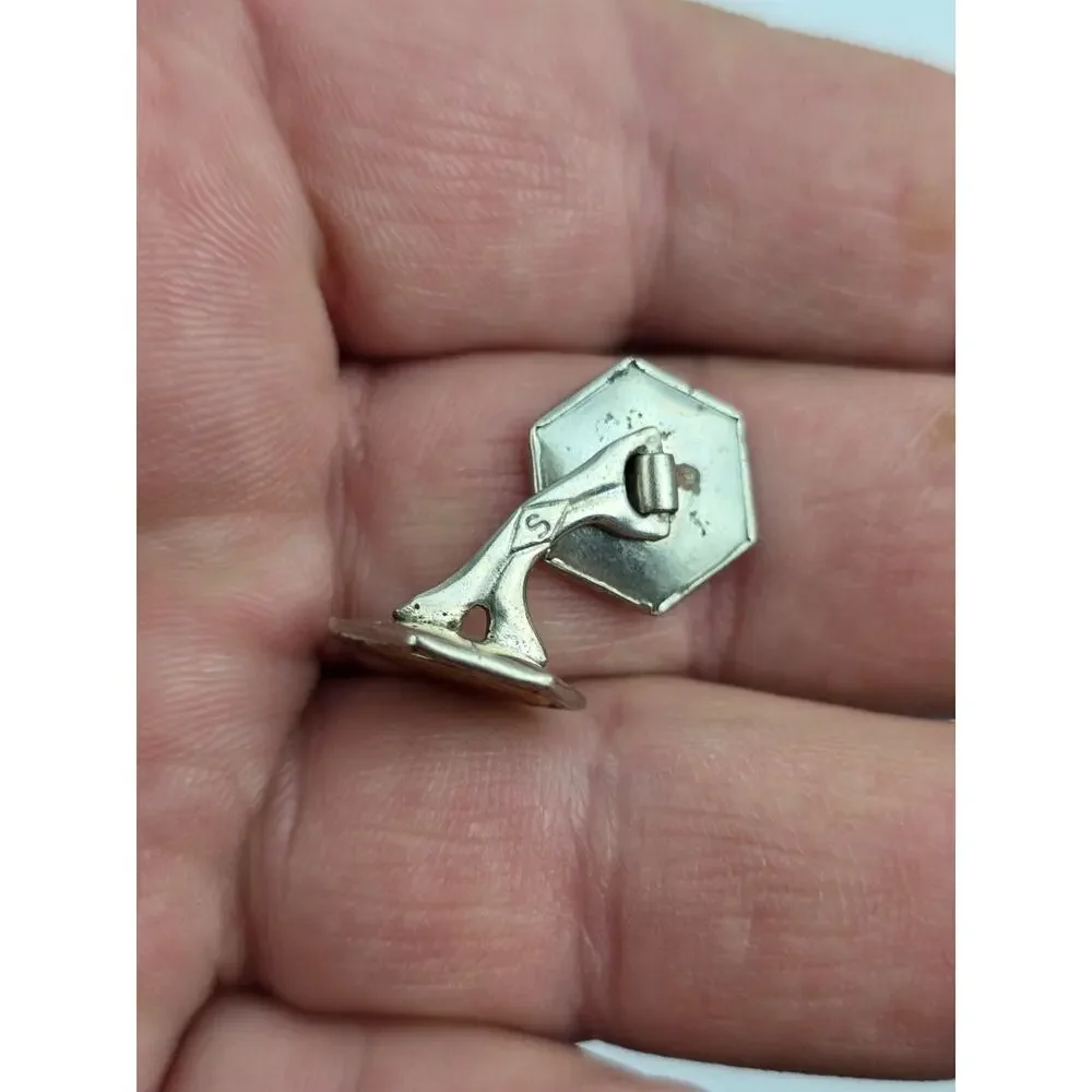 Antique Men's Silver & Gold tone Textured Cufflinks in Clamshell box